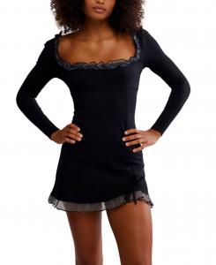 Женское мини-платье Lucette с квадратным вырезом Free People, Smoked Black Combo