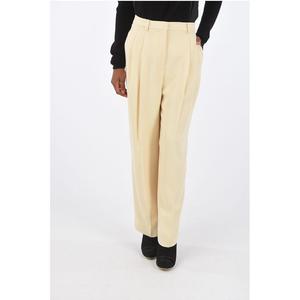 Расклешенные брюки с высокой талией из крепа и двойной складкой Tory Burch, Beige