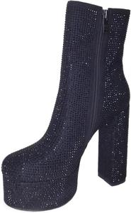 Женские сапоги до середины икры CKSNDLF с массивным каблуком и стразами, Black