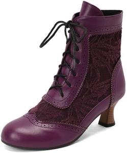 Женские винтажные викторианские ботинки на шнуровке, ретро свадебные туфли с круглым носком, ренессансные ботильоны на осень и зиму с низким каблуком LSMODARISE, Purple 12