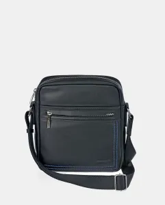 Мужская сумка через плечо PIERRE CARDIN из черной кожи с синей строчкой Pierre Cardin, черный