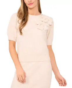 Женский свитер с короткими рукавами и аппликацией из лент CeCe, коричневый/бежевый