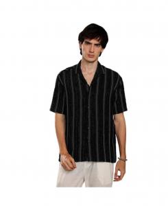 Мужская рубашка оверсайз в полоску, не подшитая, цвета вороньего пера черного цвета Campus Sutra, Black