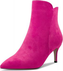 Женские ботильоны Aachcol, короткие сапожки, зауженный носок, на молнии, стойкий каблук средней высоты, лаковая кожа, каблук 2,5 дюйма, Magenta Red B