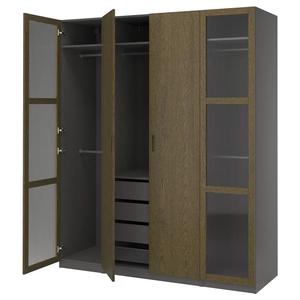 Гардероб PAX/TONSTAD IKEA, 200x60x236 см, цвет dark grey brown/stained oak veneer glass