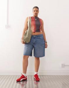 Короткие джинсовые шорты-бермуды Noisy May Curve с высокой талией в цвете средне-синего мытья