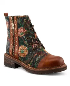 L Artiste Women s CORDEA вышитые кожаные ботинки на тракторной подошве с радужной строчкой L'Artiste, мультиколор