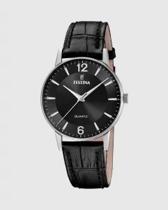 F20690/4 Классика черные кожаные мужские часы Festina, черный
