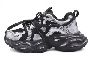 Kappa Slip Resistant, Abrasion Resistant, Height Increasing Low top Chunky Sneakers Women's Silver Black