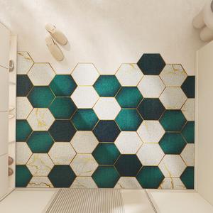 Dajiang Ковер 120х220 см из ПВХ, для прихожей/входа, с петлевым ворсом, темно-зеленый с золотым узором, грязеотталкивающий, нескользящий, Cuttable