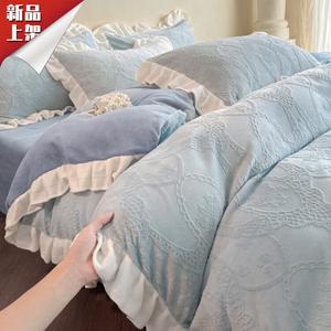 LUOLAI HOME Постельное белье 4 предмета, простыня 180 см, пододеяльник 200x230 см, цвет светло-голубой anna