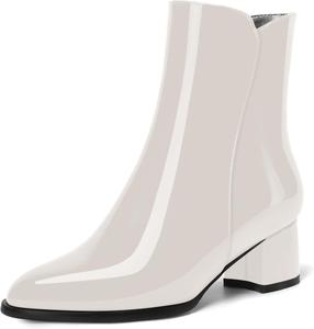 Женские осенне-зимние ботильоны ROSERWISH с круглым носком, боковой молнией, модные, лаковые, с массивным низким каблуком 2 дюйма