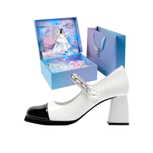 Туфли на массивном каблуке Mary Jane женские белые WUGUNIANG, белый[Butterfly Dimension 3D Box]