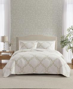 Комплект постельного белья из хлопка с цветочной вышивкой, 3 предмета, размер King Laura Ashley, Pink, green