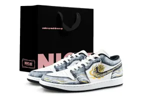 Jordan Air 1 устойчивые к истиранию низкие баскетбольные кроссовки Unisex Black Gold