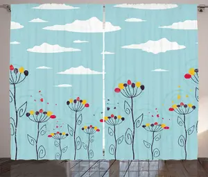 Штора ABAKUHAUS "Голубое небо в деревенском стиле", в стиле гранж с летним цветочным принтом, присборенная штора для спальни с петлями и крючками, 280 x 225 см, разноцветная Abakuhaus