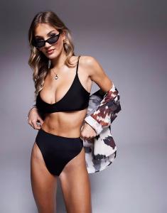 Черные плавки бикини Maya с высокой талией, сочетающиеся между собой Asos Design