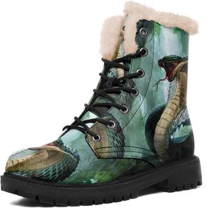 Зимние ботинки выше щиколотки с змеиным принтом, подкладка из искусственного меха, водонепроницаемые снеговые ботинки для мужчин и женщин, подарок, модная обувь для холодной погоды AWSOLE, Black/Green/Brown