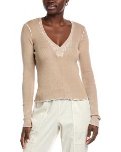 Хлопковый свитер с V-образным вырезом от Autumn Cashmere, коричневый