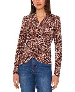 Женская блузка с длинными рукавами и имитацией запаха, с анималистическим принтом Vince Camuto, Rich Taupe