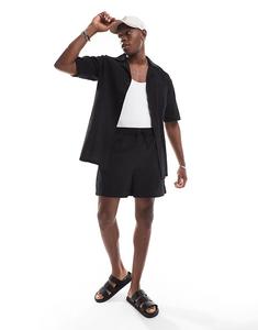 Текстурированные пляжные шорты на шнурке черного цвета Sol Beach