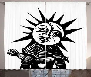 Штора ABAKUHAUS Солнце и Луна в деревенском стиле, морда и спина черепахи, универсальные ленточные шторы для гостиной с петлями и крючками, 280 x 225 см, цвет: антрацитовый серый и белый Abakuhaus