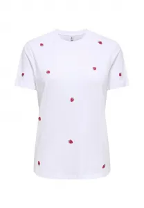 Футболка с принтом на воротнике onlketty o Only, Bright White Aop:Strawberry