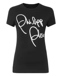 Футболка из натуральной кожи с кристаллами. Philipp Plein, черный