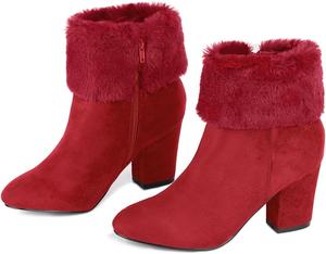 Женские рождественские ботильоны Allegra K с искусственным мехом и массивным каблуком, Red