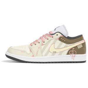 Jordan Air 1 устойчивые к истиранию низкие баскетбольные кроссовки Unisex бежевый желтый коричневый