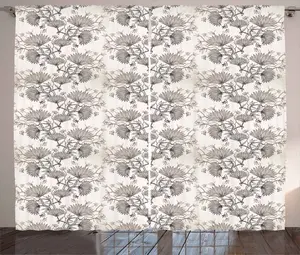 Шторы ABAKUHAUS в деревенском стиле, цветочная композиция, универсальные, для гостиной, ленточное полотно с петлями и крючками, 280 x 225 см, серо-белый, серо-коричневый Abakuhaus