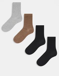 Комплект из 4 пар ребристых носков в нейтральных тонах