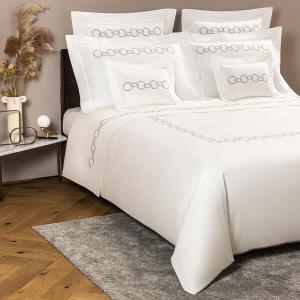 Комплект постельного белья Frette Links Queen с двухцветной вышивкой, 155×205, бежевый