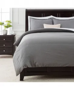 Комплект постельного белья премиум-класса из искусственного льна, состоящий из 3 предметов: пододеяльник из мягкой и роскошной ткани, цвет: угольно-серый, размер Queen Size Chanasya