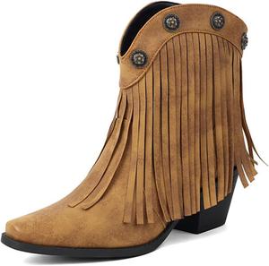 Женские замшевые ботильоны DEERBUNNY с квадратным носком, блок-кубиком на каблуке, на короткой шпильке, с бахромой в стиле ретро Вестерн, низкие ботинки для женщин, размеры 5-13, Yellow