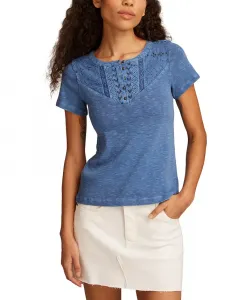 Женская хлопковая футболка с вышивкой Henley Lucky Brand, синий