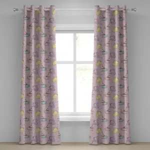 Штора на люверсах ABAKUHAUS Чаепитие, фон в горошек с чашками, в стиле ретро-мультфильмов, декоративная, двухпанельная, 280 см x 245 см, светло-зеленый с бирюзовым оттенком Abakuhaus