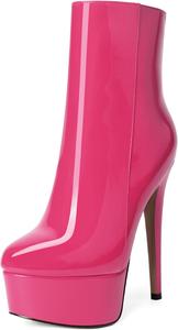 Женские ботильоны MERRORI на платформе, с фантазийным глянцевым дизайном, молнией, однотонные, с круглым носком и шпилькой, высоким каблуком 6 дюймов, Magenta