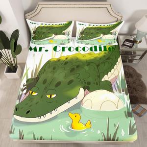 Erosebridal Детский комплект постельного белья Funny Crocodile с милыми мультяшными уточками и зелеными листьями, бело-зеленый, Green White