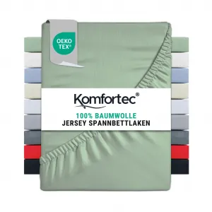 Простыня на резинке Jersey 90x200 см, 100% хлопок, зеленая Komfortec