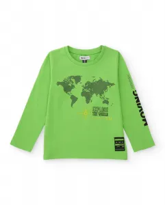 Зеленая детская футболка с длинными рукавами с рисунком карты мира Tuc tuc