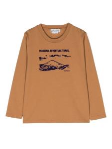 Bonpoint футболка с длинными рукавами и логотипом, коричневый