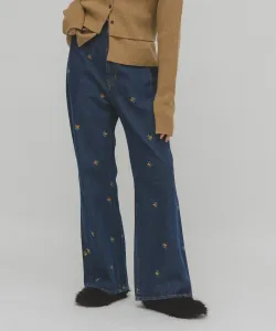 Джинсы-клеш с боковыми швами и карманами Kbf, цвет Blue Embroidery