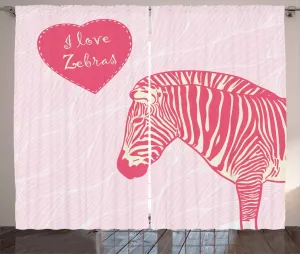 Штора ABAKUHAUS Розовая зебра в деревенском стиле с цитатой Я люблю зебр, универсальные ленточные шторы для гостиной с петлями и крючками, 280 x 225 см, цвет светло-розовый с слоновой костью Abakuhaus