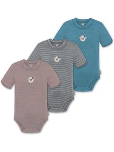 Normani Outdoor Sports Комплект из 3 унисекс комбинезонов-боди с короткими рукавами и пуговицами из мериносовой шерсти для младенцев, синего, серого и розового цвета