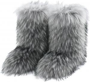 Женские зимние сапоги из искусственного меха, сапоги средней длины с пушистым утеплителем, теплые нескользящие обувь на плоской подошве для холодной погоды HuayoRong, Grey