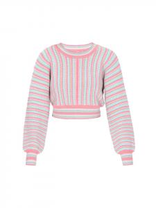 Женский свитер бирюзового цвета с разноцветной отделкой IZIA