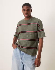 Свободная трикотажная футболка в полоску ASOS DESIGN зеленого цвета
