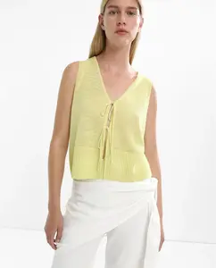 Женский полупрозрачный вязаный жилет с завязкой спереди Parfois, желтый