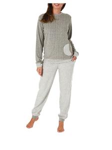 NORMANN Пижама из махровой ткани с длинными рукавами, манжетами и узором в горошек, серого цвета
